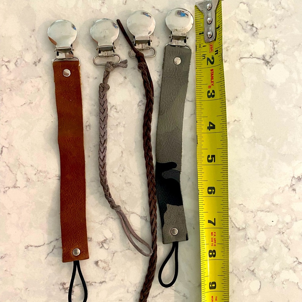 4 leather pacifier clips